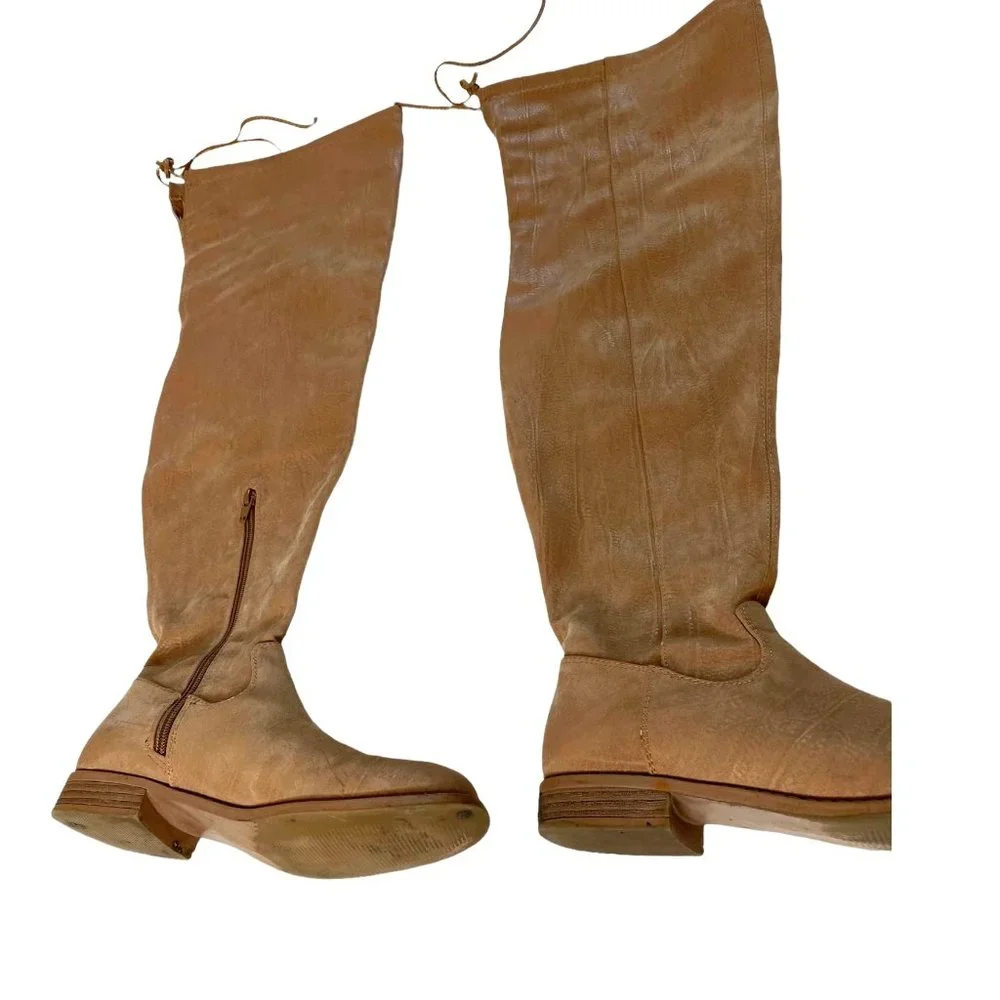 Shoe Dazzle Jessi WC Womens Over the Knee Tan Flat Heel Boot Size 7 Academia Y2K